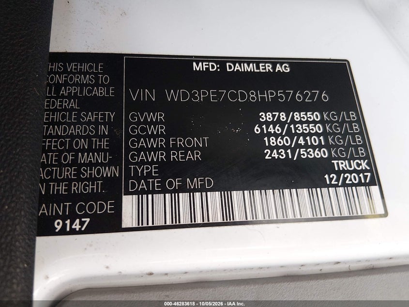 2017 MERCEDES-BENZ SPRINTER 2500 STANDARD ROOF V6 | WD3PE7CD8HP576276 | UPCARS