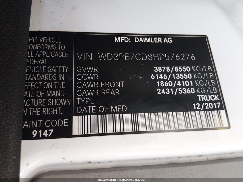 2017 MERCEDES-BENZ SPRINTER 2500 STANDARD ROOF V6 | WD3PE7CD8HP576276 | UPCARS